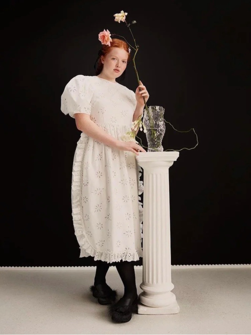 White Eyelet Ruffle Midi Dress - H&M x Simone Rocha